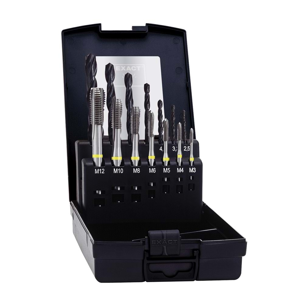 Düz Sarı Kılavuz Seti M3-M12 HSS-E + Matkap Ucu (14 Parça)
