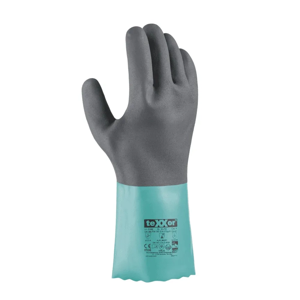 teXXor® Çift Katlı Nitril Kimyasal Koruyucu Eldiven 35 cm Mavi